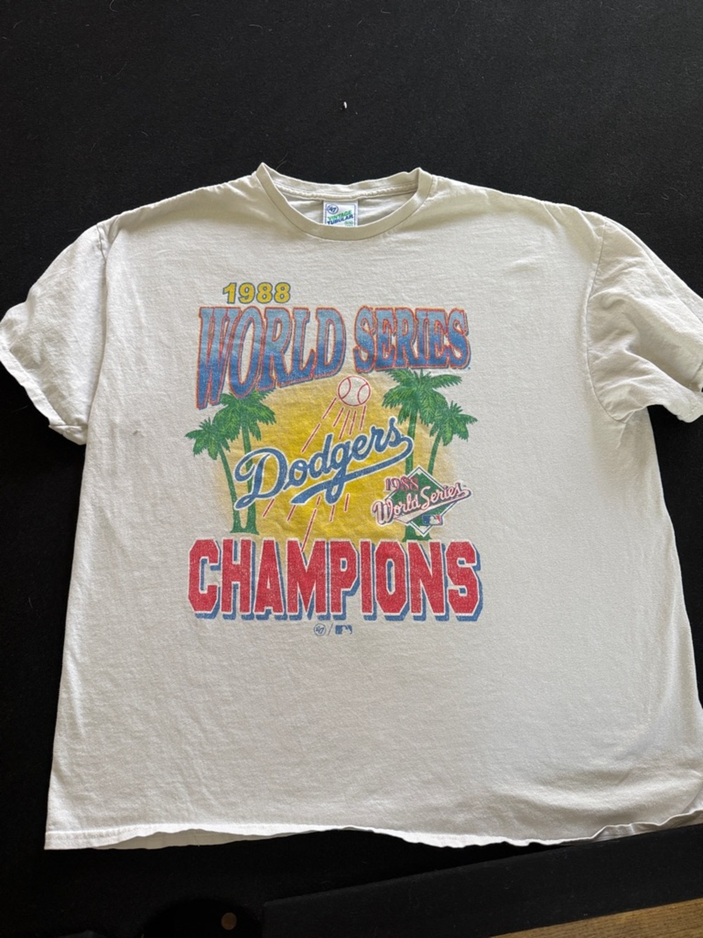 '47 Vintage Tubular Logo Tee - Cream with Blue & Green Tag S/M